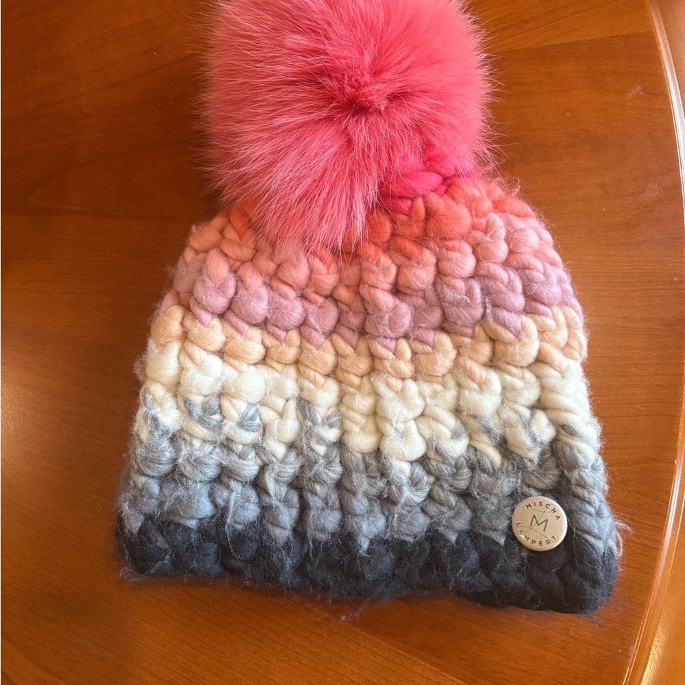 Multicolor Knit Pom-Pom Beanie